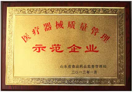 山東國康醫療器械質量管理示範企業榮譽證書